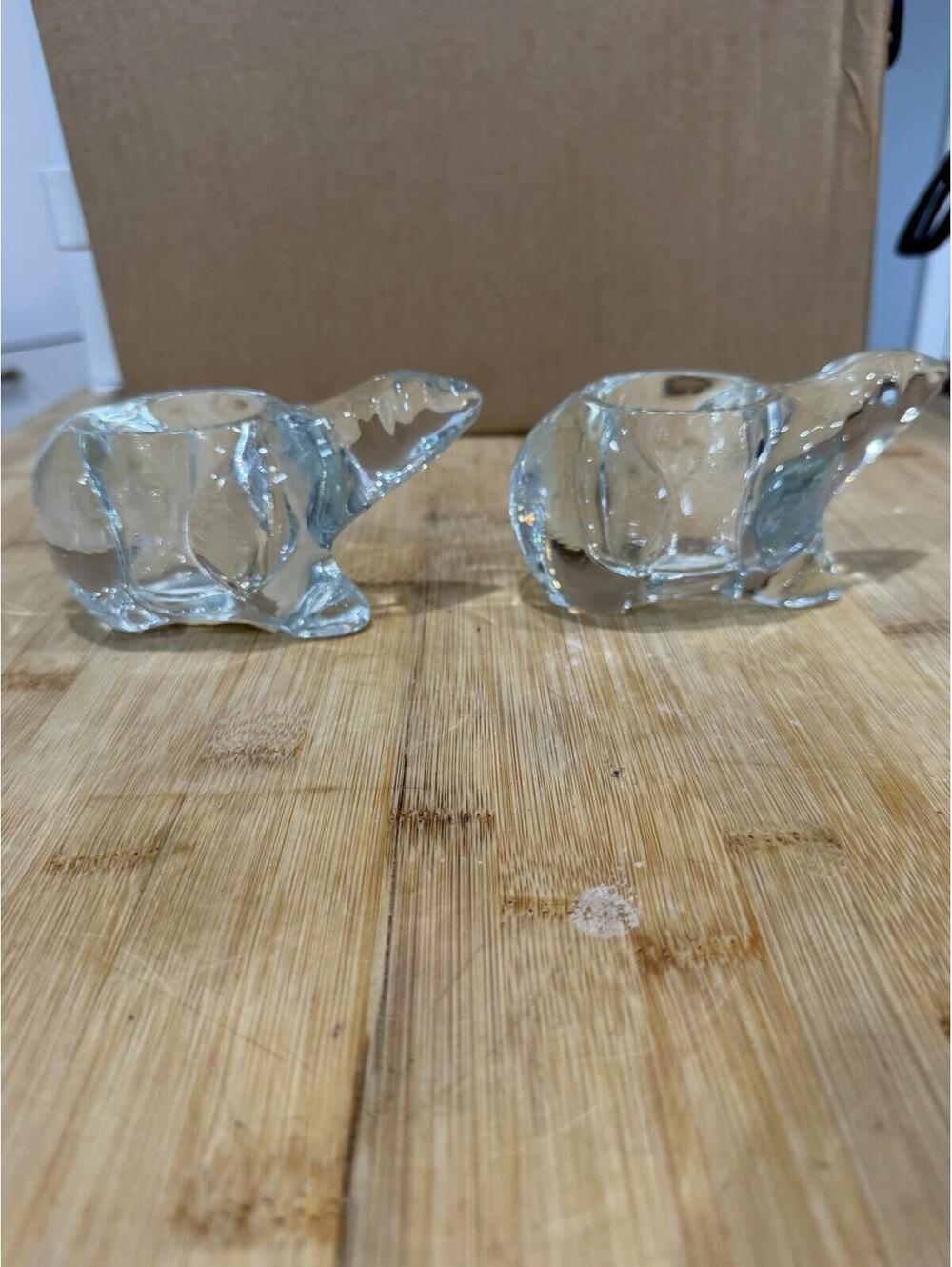 Set of 2 VTG Indiana Glass Vintage Clear Glass Polar Bear Votive Candle Holder**